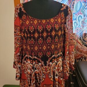 Bohemian Paisley Print Dress Charlotte Russe Deep Red Satin Gown, L